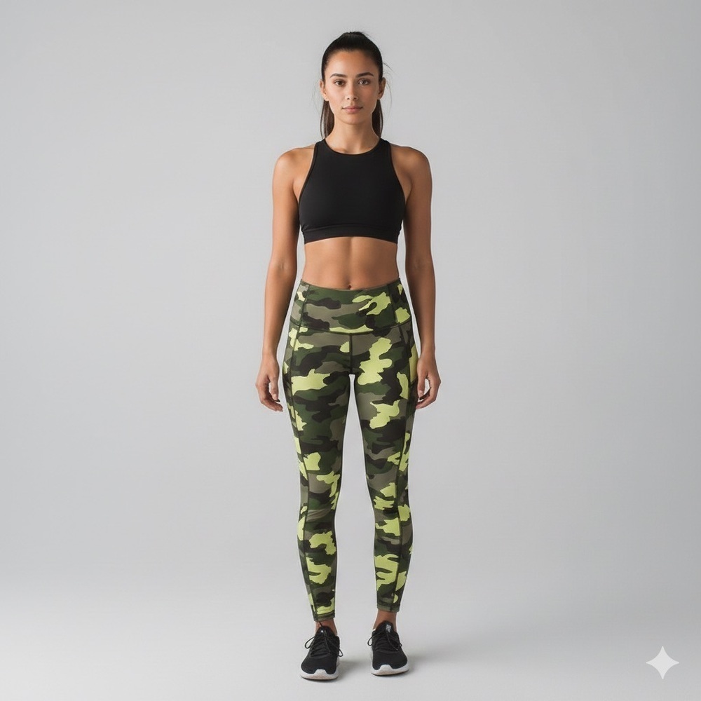 Lululemon Fast and Free High-Rise Tight 25” Pockets - Camo Yellow Multi Size 4
